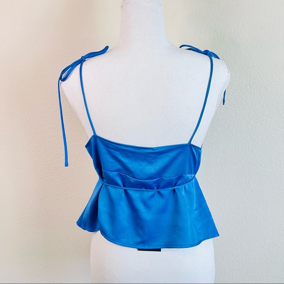 NWT Fashion Union Royal Blue Satin Wrap Self-Tie Peplum Cami Tank Top - Picture 4 of 12